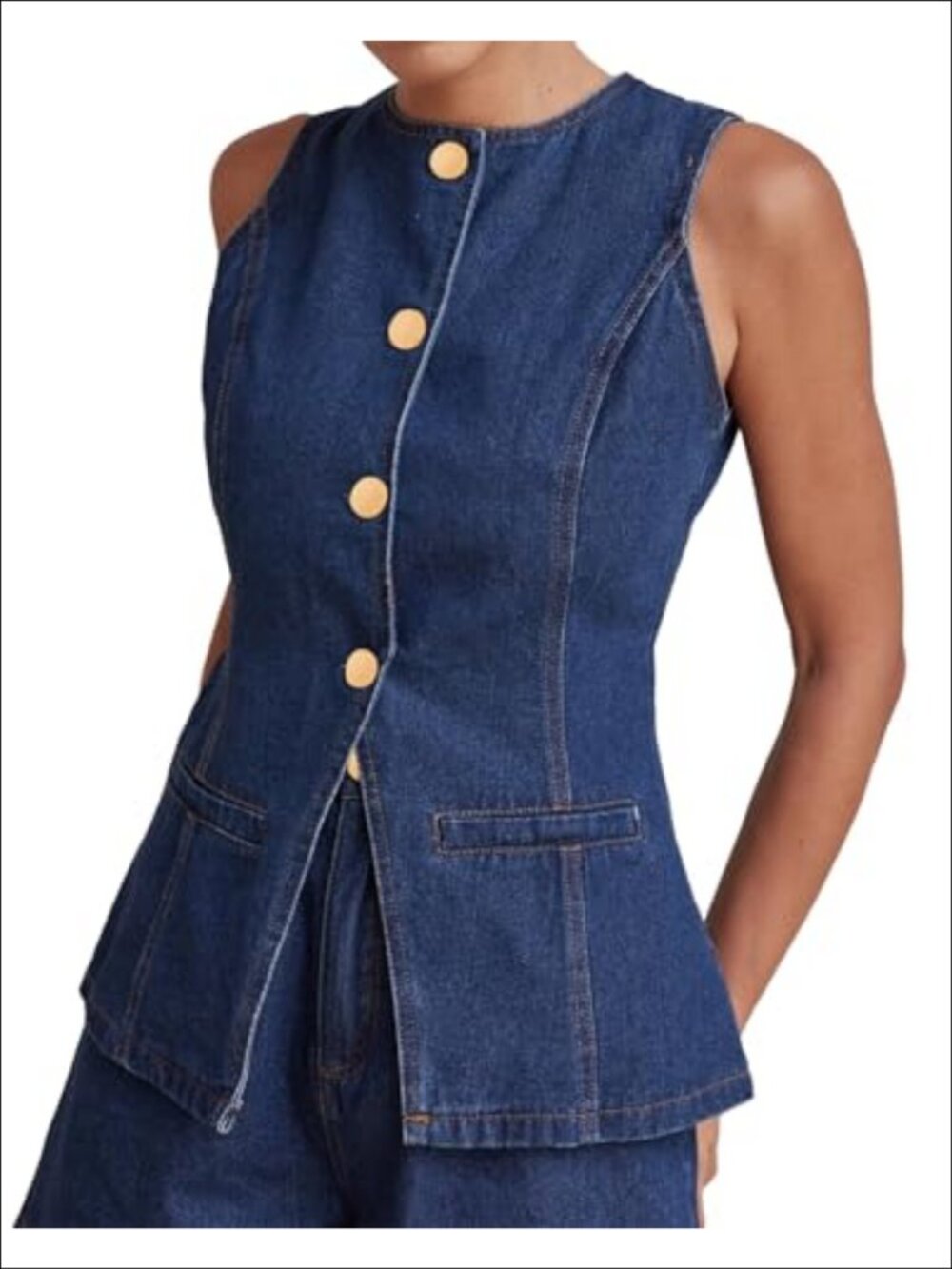 Sleeveless Button Down Denim Vest Slim Fit Jean Waistcoat